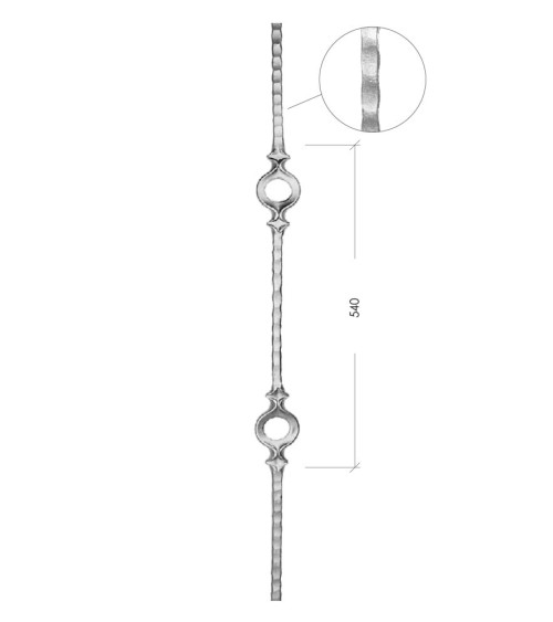 Balaustre Forjado Martillado Doble Anillo Central Cuadrado 14 mm