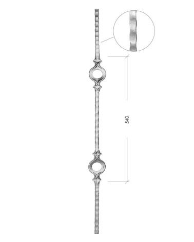 Balaustre Forjado Martillado Doble Anillo Central Cuadrado 14 mm