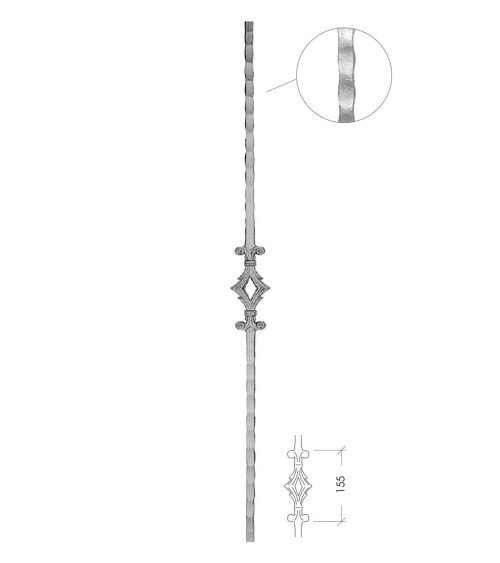 Balaustre Forjado Martillado Rombo Central Cuadrado 14 mm