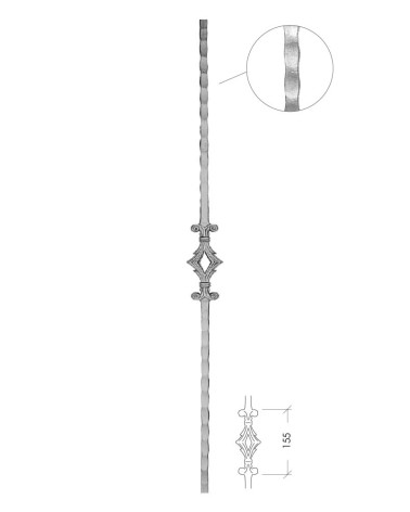 Balaustre Forjado Martillado Rombo Central Cuadrado 14 mm