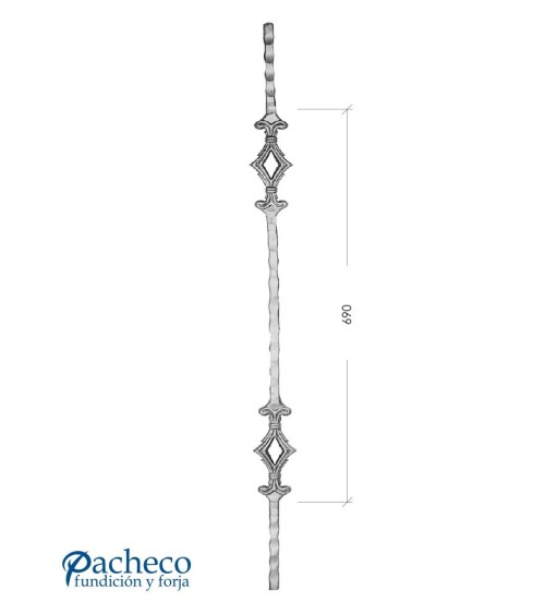 Balaustre Forjado Martillado Doble Rombo Cuadrado 14 mm