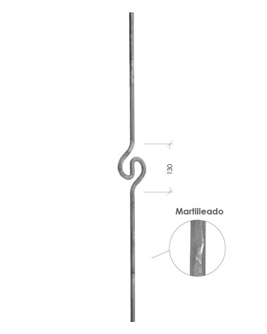 Balaustre Forjado Martillado Espiral central Redondo 14 mm