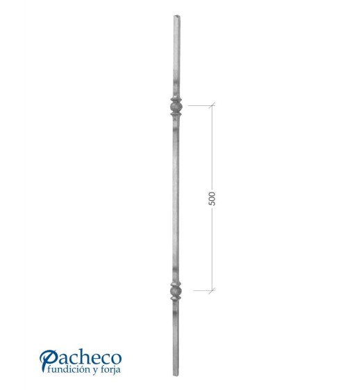 Balaustre Forjado Nudo Doble Simple Cuadrado 14 mm