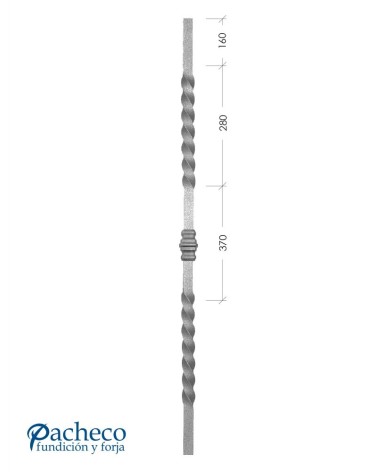 Balaustre Forjado Entorchado Macolla Central 1250 mm alto Cuadrado 16 mm