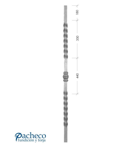 Balaustre Forjado Entorchado Macolla Central 1500 mm alto Cuadrado 16 mm