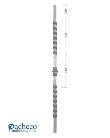 Balaustre Forjado Entorchado Macolla Central 1500 mm alto Cuadrado 16 mm