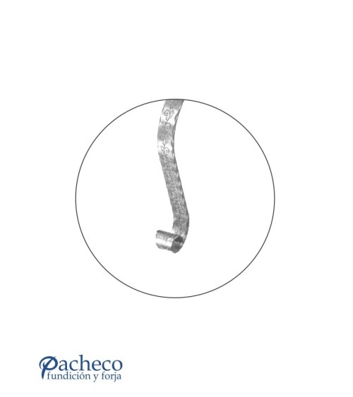 Remate para Pasamanos de Forja con Curva Abierta con Estampación Floral y Cantos Labrados Pletina 40x8 mm