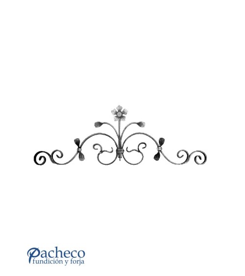 Montante de Forja con Flor Central y Volutas Pletina 20x5 mm