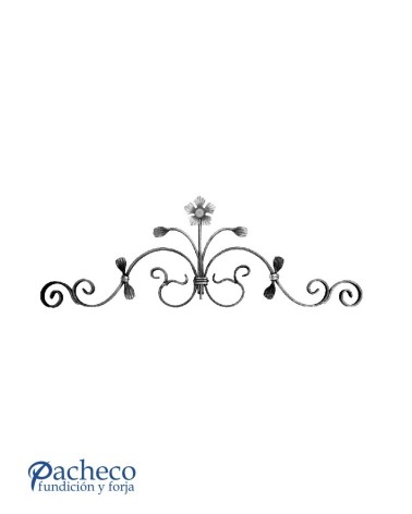 Montante de Forja con Flor Central y Volutas Pletina 20x5 mm