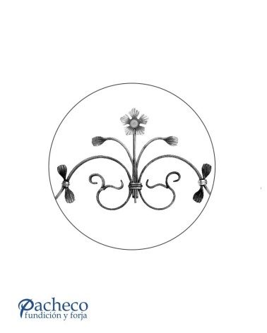 Montante de Forja con Flor Central y Volutas Pletina 20x5 mm