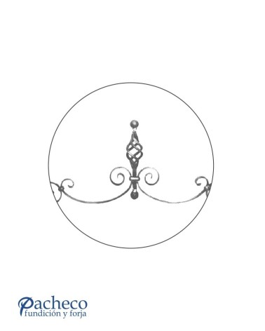 Montante de Forja con Piña Central y Volutas Pletina 20x5 mm