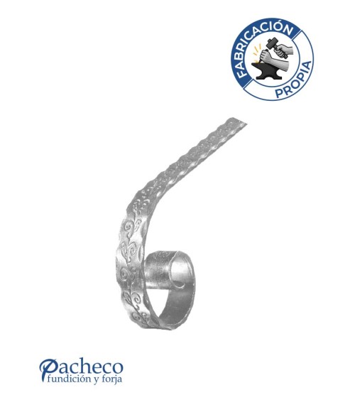Remate para Pasamanos de Forja de Caracol con Estampación Floral y Cantos Labrados Pletina 40x8 mm