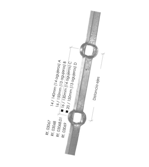Barra Perforada de Forja  Agujeros Cuadrados de 14-16-20 mm