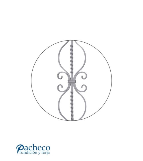 Balaustre Forjado Entorchado Ces y Adornos Hojas Cuadrado 12 mm