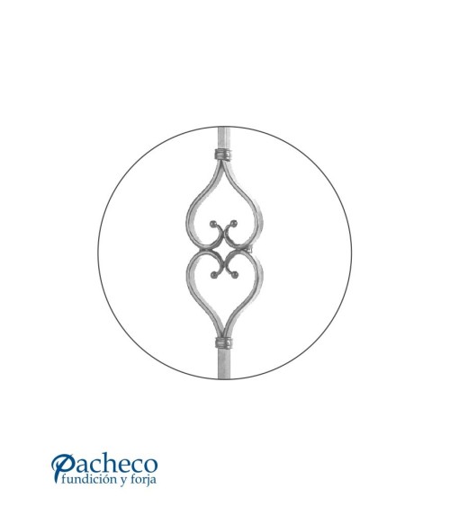 Balaustre Forjado Entorchado Central Doble Corazon Cuadrado 16 mm