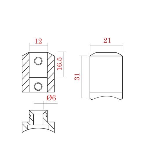 Conector de Acero Inoxidable 316 para Redondo 43 mm y Varilla Brillo y Satinado