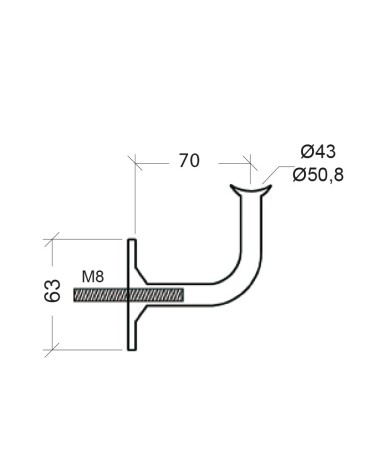 Soporte para Poste Redondo y M8 a Pared de Acero Inoxidable 316 Brillo y Satinado