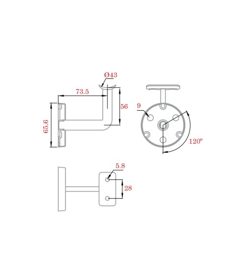 Soporte de Acero Inoxidable 316 Brillo y Satinado para Pasamanos Redondo y Anclaje a Pared Redondo