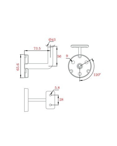 Soporte de Acero Inoxidable 316 Brillo y Satinado para Pasamanos Redondo y Anclaje a Pared Redondo