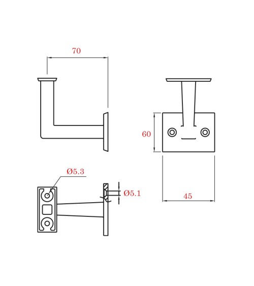 Soporte Cuadrado de Acero Inoxidable 316 Brillo y Satinado para Pasamanos Cuadrado y Anclaje a Pared