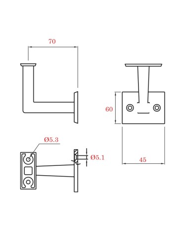 Soporte Cuadrado de Acero Inoxidable 316 Brillo y Satinado para Pasamanos Cuadrado y Anclaje a Pared