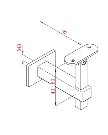 Soporte Regulable de Acero Inoxidable 316 Brillo y Satinado para Pasamanos Cuadrado y Anclaje a Pared Cuadrado