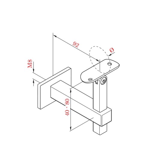 Soporte Regulable de Acero Inoxidable 316 Brillo y Satinado para Pasamanos Redondo y Anclaje a Pared Cuadrado