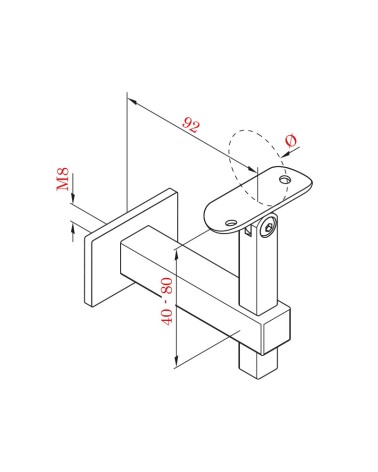 Soporte Regulable de Acero Inoxidable 316 Brillo y Satinado para Pasamanos Redondo y Anclaje a Pared Cuadrado