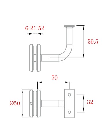 Soporte Cuadrado de Acero Inoxidable 316 Brillo y Satinado para Cristal y para Pasamanos Curvo