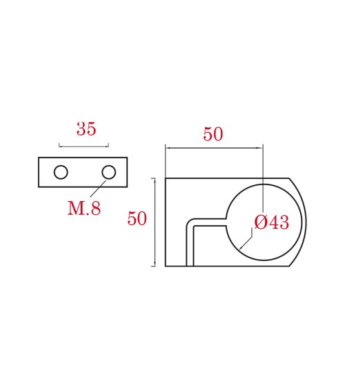 Soporte Simple de Acero Inoxidable 316 Brillo y Satinado a Pared para Sujección de Poste Redondo