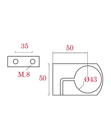 Soporte Simple de Acero Inoxidable 316 Brillo y Satinado a Pared para Sujección de Poste Redondo