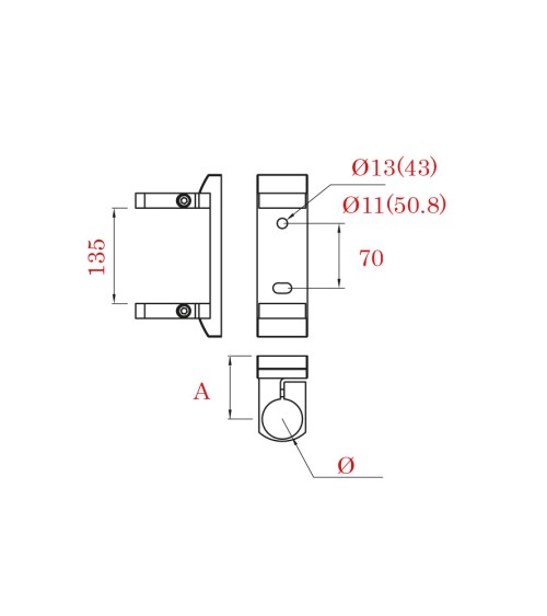 Soporte Rectangular de Acero Inoxidable 316 Brillo y Satinado a Pared para Sujección Doble de Poste Redondo