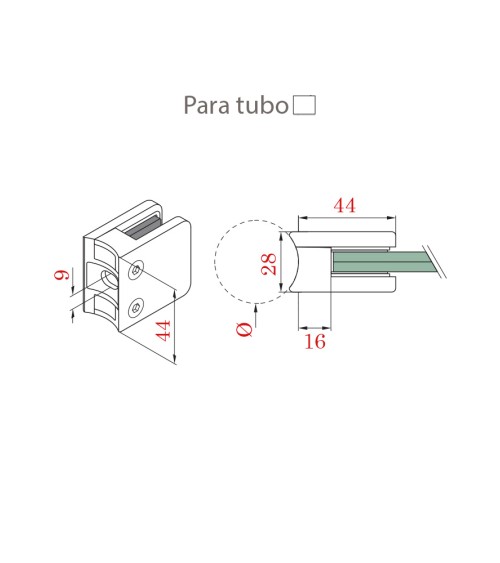 Pinza Cuadrada de Acero Inoxidable 316 Brillo y Satinado para Redondo 43 mm - 50.8 mm