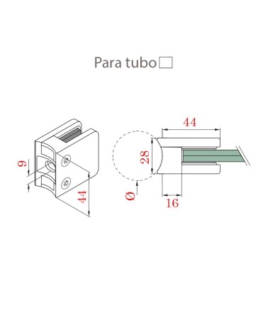 Pinza Cuadrada de Acero Inoxidable 316 Brillo y Satinado para Redondo 43 mm - 50.8 mm