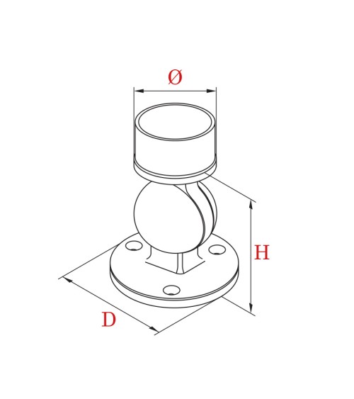 Soporte Regulable para Pasamanos Redondo y Pared con Base Redonda de Acero Inxoidable 316 Brillo y Satinado