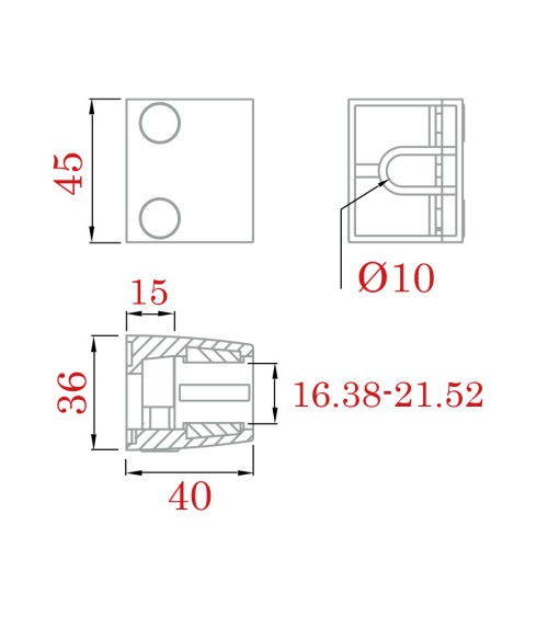Pinza Inferior de Acero Inoxidable 316 Brillo y Satinado con Tapa para Cuadrado