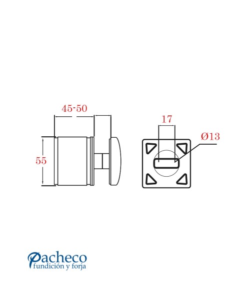 Pinza Inferior Acero Inoxidable 316 Brillo y Satinado con Tapa para Cuadrado