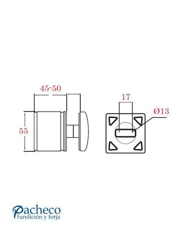 Pinza Inferior Acero Inoxidable 316 Brillo y Satinado con Tapa para Cuadrado