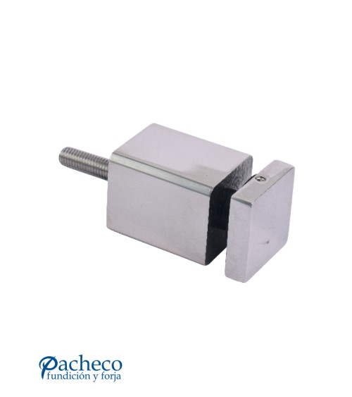 Soporte Cuadrado de Acero Inoxidable 326 Brillo y Satinado para Fijación Directa de Vidrio en Barandillas