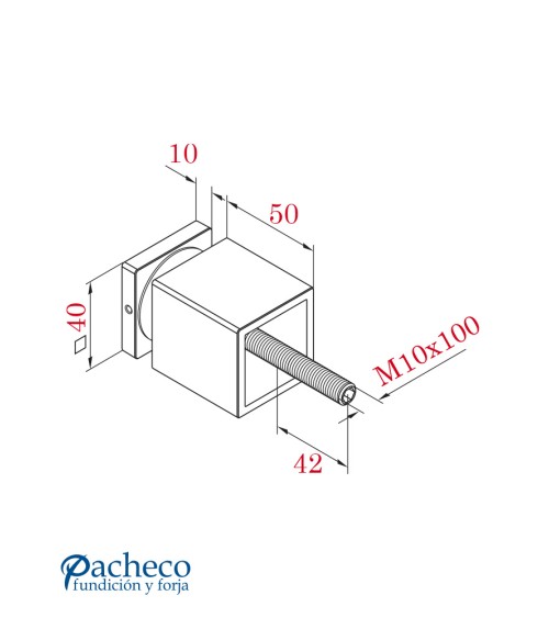 Soporte Cuadrado de Acero Inoxidable 326 Brillo y Satinado para Fijación Directa de Vidrio en Barandillas