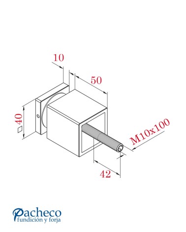 Soporte Cuadrado de Acero Inoxidable 326 Brillo y Satinado para Fijación Directa de Vidrio en Barandillas