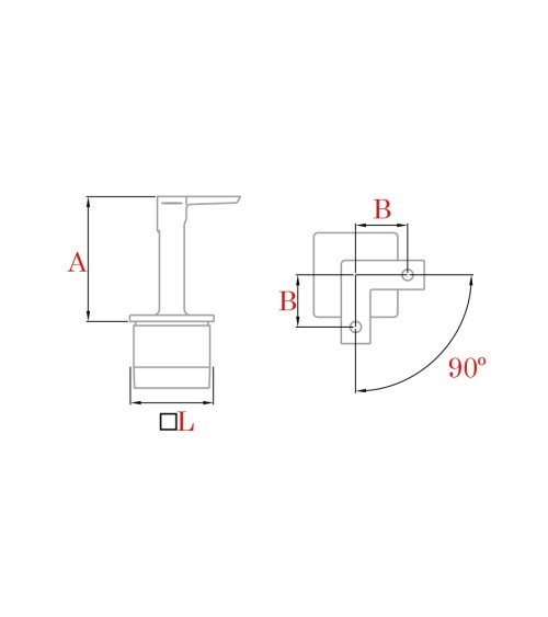 Soporte en Esquina para unión de Poste y Pasamanos Cuadrado de Acero Inoxidable 316 Brillo y Satinado
