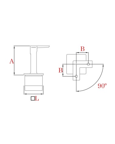 Soporte en Esquina para unión de Poste y Pasamanos Cuadrado de Acero Inoxidable 316 Brillo y Satinado