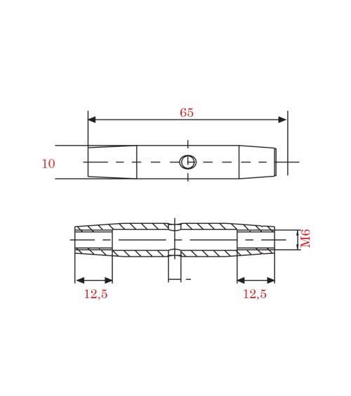 Cuerpo Tensor de Acero Inoixdable Roscado M6