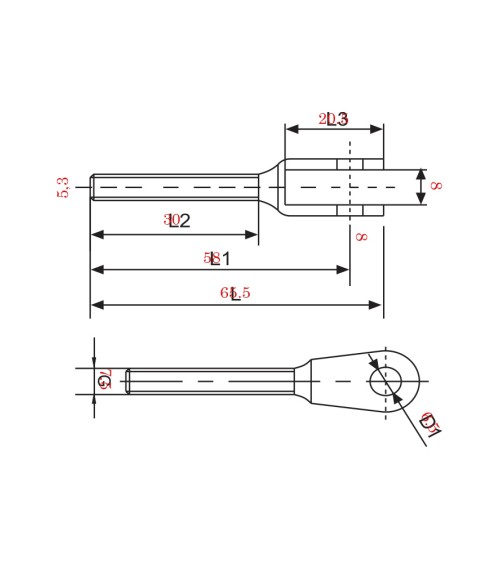 Terminal a Presión Horquilla de Acero Inoxidable Agujero Interno para Cable 5 mm Diámetro