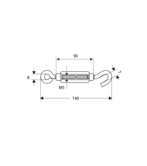 Tensor Gancho-Ojo DIN-1480 de Acero Inoxidable para Tensado de Cables en Barandillas de Inox
