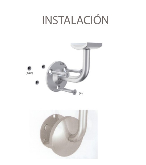 Soporte de Acero Inoxidable 316 Brillo y Satinado para Pasamanos Cuadrado/ Pletina y Anclaje a Pared