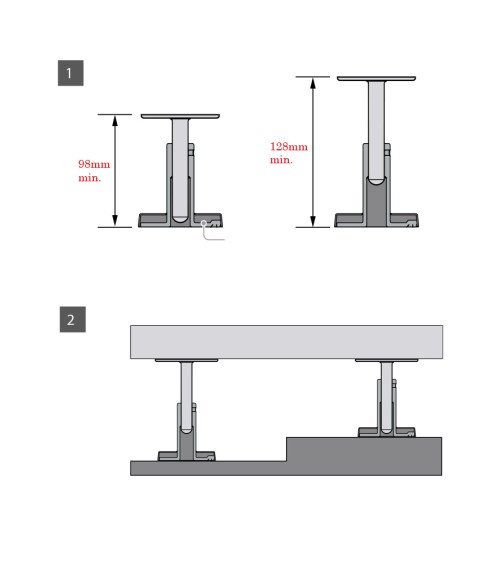 Soporte Superior Recto para Pasamanos Cuadrado de Acero Inoxidable 316 Brillo y Satinado