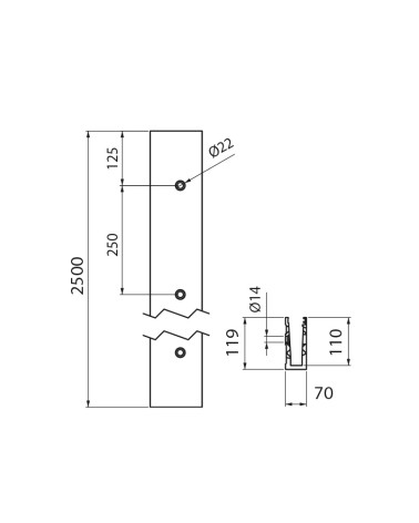 Perfil Lateral de Aluminio para Fijación de Barandillas de Cristal - Montaje sobre el Canto