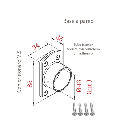 Base a Pared Redonda de Acero Inoxidable 316 Brillo y Satinado con Prisionero M5
